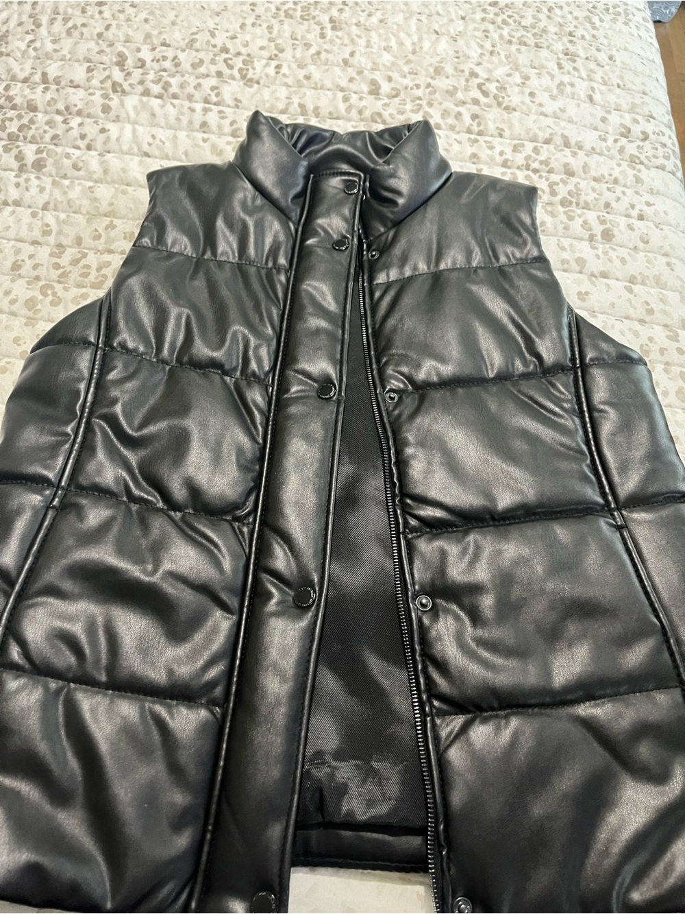 Men's Black Leather Puffer Vest